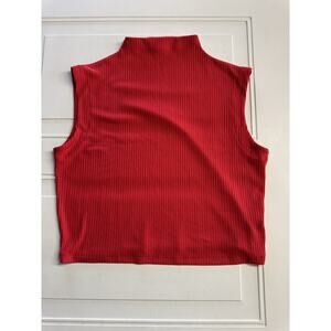 House of Harlow 1960 Red Sleeveless Ribbed Knit Mock Neck Tank Top L